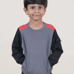 Kiddopanti Boys Dark Grey & Black Color Block Full Sleeves Sweatshirts Hoodies-image-54