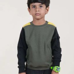 Kiddopanti Boys Military Green & Black Color Block Full Sleeves Sweatshirts Hoodies-picture-38