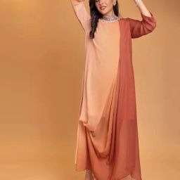 Zari Jaipur Orange Georgette Colourblocked Kurta-image-7