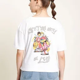 Bene Kleed Women Graphic Printed Round Neck Cotton Boxy T-shirt-image-94