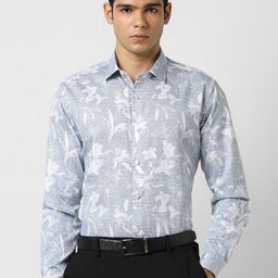 V Dot Men Spread Collar Floral Printed Cotton Formal Shirt-image-87