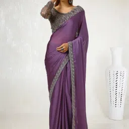 Soch Purple Embroidered Saree With Unstitched Blouse-image-21
