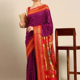 Varkala Silk Sarees Purple & Red Woven Saree With Unstitched Blouse-picture-28