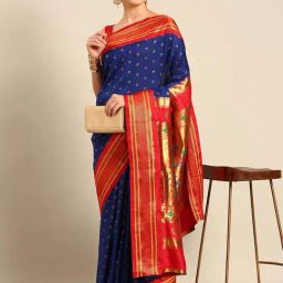 Varkala Silk Sarees Royal Blue & Red Woven Saree With Unstitched Blouse-picture-26