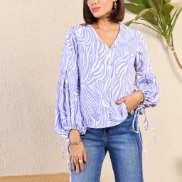 Kibo Purple Crepe Printed Tops-image-8
