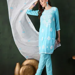 MANVAA Women Embroidered Regular Thread Work Kurti with Salwar & With Dupatta-picture-14