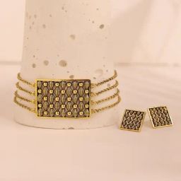 Voylla Gold Woven Wonders Wavy Weave Choker Necklace & Earring Set-picture-30