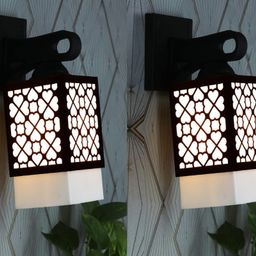 Gojeeva Black & White 2 Pieces Textured Wooden Square Shaped Wall Lamps-picture-14