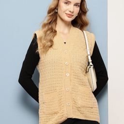 Aarika Cable Knit V-Neck Woollen Longline Button-Down Cardigan-picture-44