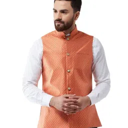 Sojanya Orange & Gold Printed Nehru Jacket-picture-14