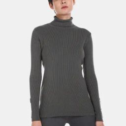 U.S. Polo Assn. Grey Self Design Turtle Neck Sweater-image-66