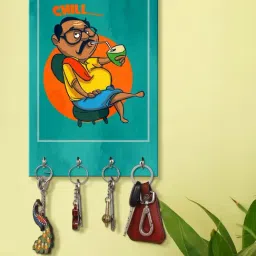 999Store Blue & Yellow MDF Key Holder - Set of 1-4