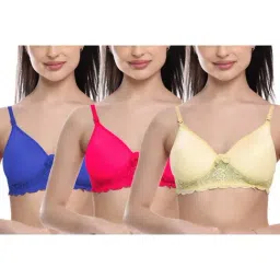 FIMS: Fashion is my Style Hot Pink & Beige Lace Work Everyday Bras - Pack Of 3-image-45