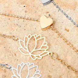 OOMPH Gold & Silver-Tone Lotus & Heart Stylish Latest Anklet for Women - Set of 4-5