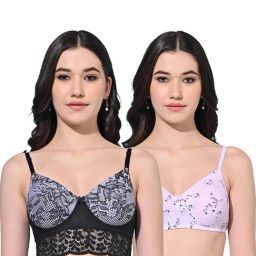FIMS Black & Lilac Lace Work Bras - Pack Of 2-23