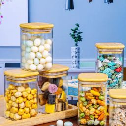 Goodhomes Clear Glass Storage Jar with Wooden Lid - Set of 6 (220 ml)-21