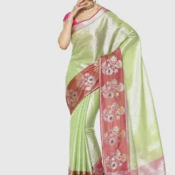 Banarasi Silk Works Green & Pink Woven Saree With Unstitched Blouse-picture-34