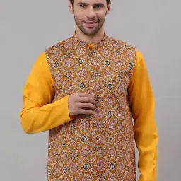 NEUDIS Yellow Sleeveless Mandarin Collar Nehru Jacket-picture-28