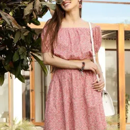 Sera Pink Printed Crop Top With Skirt-picture-30