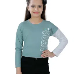 poplins Kids Green & White Cotton Printed Full Sleeves Top-17