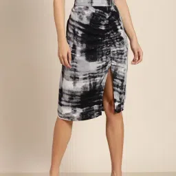 Marie Claire Black Printed A-Line Midi Skirt-picture-0