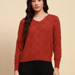 Global Republic Orange Relaxed Fit Solid Pullover-image-84