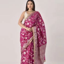 Sutra Attire Magenta Floral Ranisa Edit Banarasi Georgette Saree with Designer lace-image-73