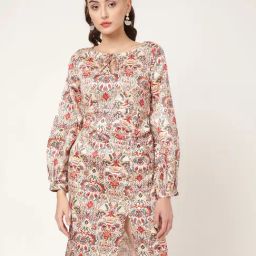 Elle Beige Printed A Line Dress-image-85
