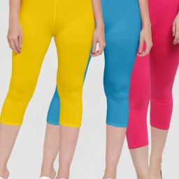 Gracit Yellow & Sky Blue Mid Rise Capris - Pack Of 3-image-81