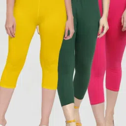 Gracit Yellow & Green Mid Rise Capris - Pack Of 3-image-60
