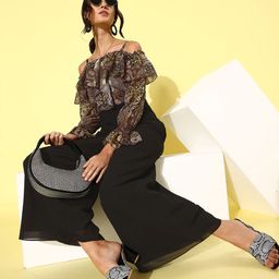 Miss Chase Women Brown & Black Abstract Printed Basic Jumpsuit with Ruffles Detail-27