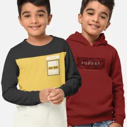 HELLCAT Grey & Maroon Printed Full Sleeves T-Shirt (Pack Of 2)-image-72