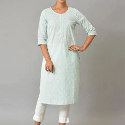 Aurelia Blue Cotton Printed Straight Kurta-image-63