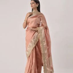 Sutra Attire Brick Red Ranisa Edit Banarasi Tissue Zari Saree with Designer Lace Work-picture-5