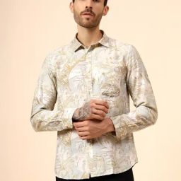 Cantabil Grey Regular Fit Printed Shirt-image-3