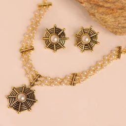 Voylla Gold Woven Wonders Spiraled Choker Necklace & Earring Set-picture-20