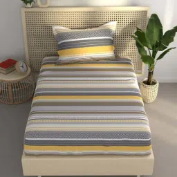 BIANCA Estonia Yellow Cotton 116 TC 115 GSM Single Size Bedsheet With Pillow Cover-image-86