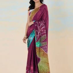 navyasa by liva Maroon & Yellow Printed Saree With Unstitched Blouse-image-81