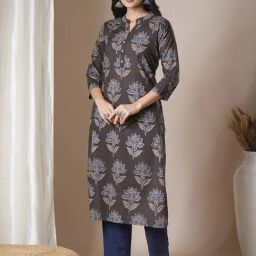 Fashor Brown Pure Cotton Regular Fit Floral Print Kurta-image-40