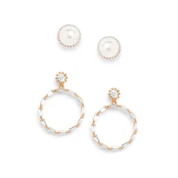 Zaveri Pearls Set of 2 Rose Gold Cubic Zirconia Contemporary Drop Earrings - ZPFK13449 image 2