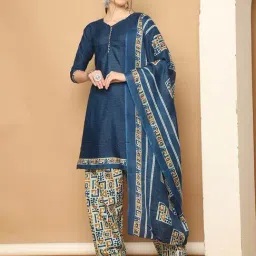 Rajnandini Navy Printed Kurta With Salwar & Dupatta-image-1
