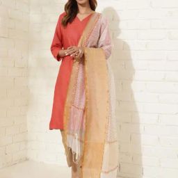Fabindia White & Peach Printed Dupatta-26
