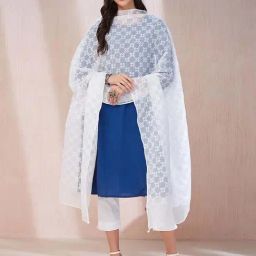 Fabindia White Embroidered Dupatta-13