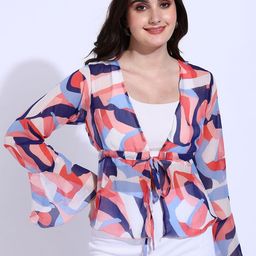 Fashfun Print Bell Sleeve Chiffon Crop Top-image-41