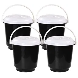 Aura White & Black 4 piece Solid Plastic Bath Accessories Set-14