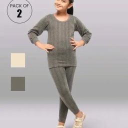 LUX Inferno Kids Grey & White Skinny Fit Full Sleeves Thermal Set (Pack of 2)-image-16