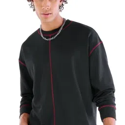 Bewakoof Jet Black Relaxed Fit Striped Sweatshirt-picture-27