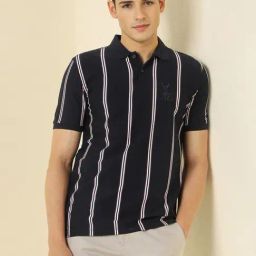 Allen Solly Navy Regular Fit Stripes Polo T-Shirt-image-43