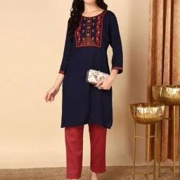 Vaamsi Navy Embroidered Straight Kurta-image-59