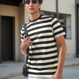 High Star Black Cotton Regular Fit Striped T-Shirt-image-50